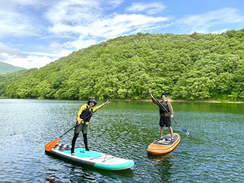 七ヶ宿ポッチョンタイム】 七ヶ宿町の「長老湖」でSUP体験しちゃいまし